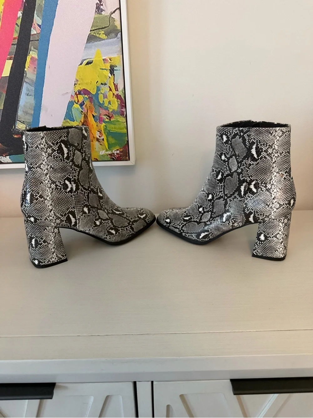 Madden Girl Grey & Black Snakeprint Booties, Size 8